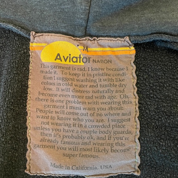 Aviator Nation Charcoal Hoodie Blue Striped M - Picture 10 of 11